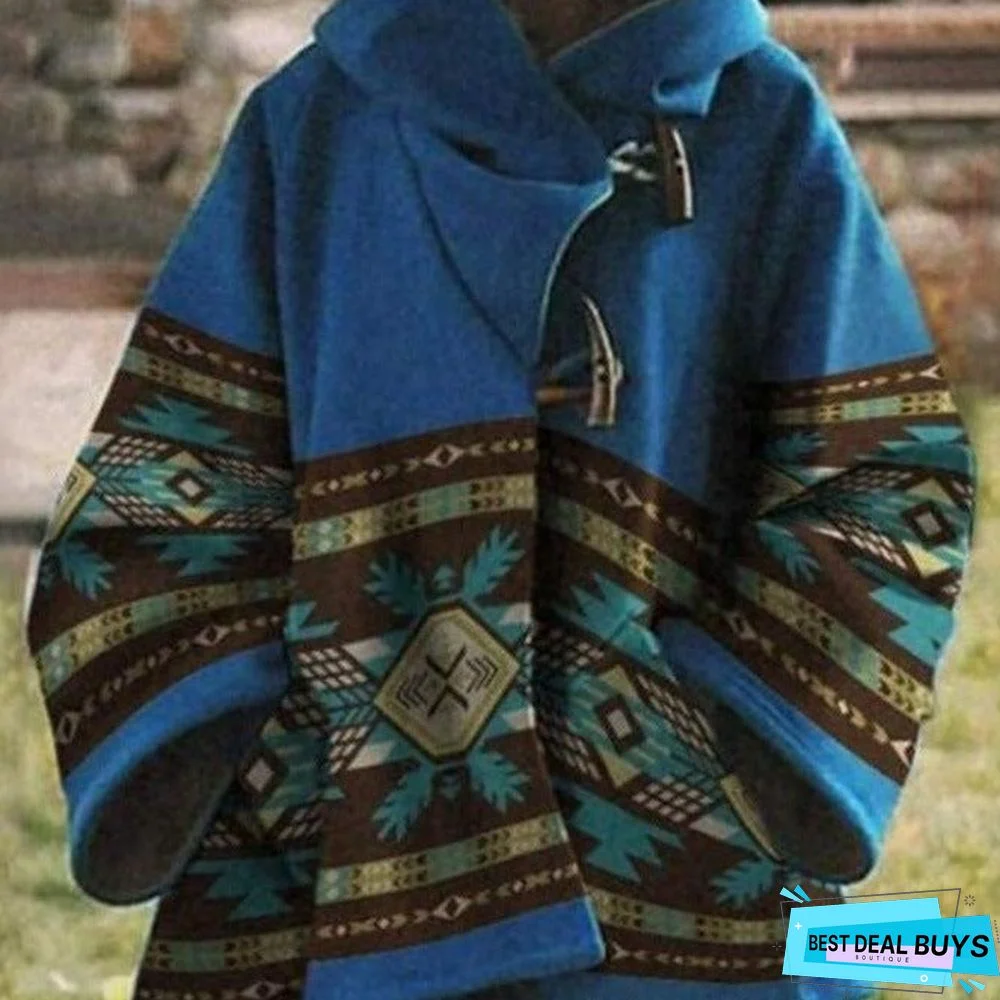 Wool Coat Printed Long Sleeve Hooded Coat