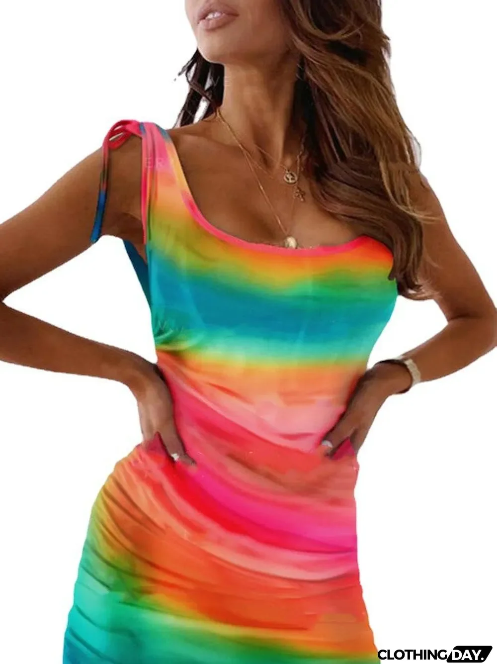 Women Sexy Sling With Hip Mid-waist Print Dress