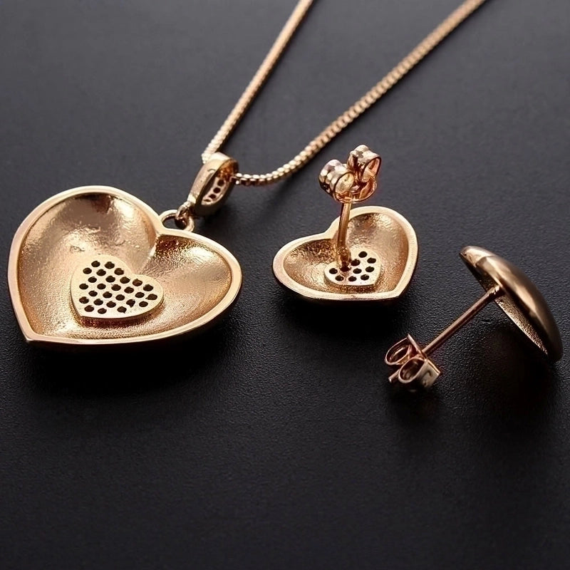Copper Gold Plated Basic Plating Inlay Heart Shape Zircon Jewelry Set