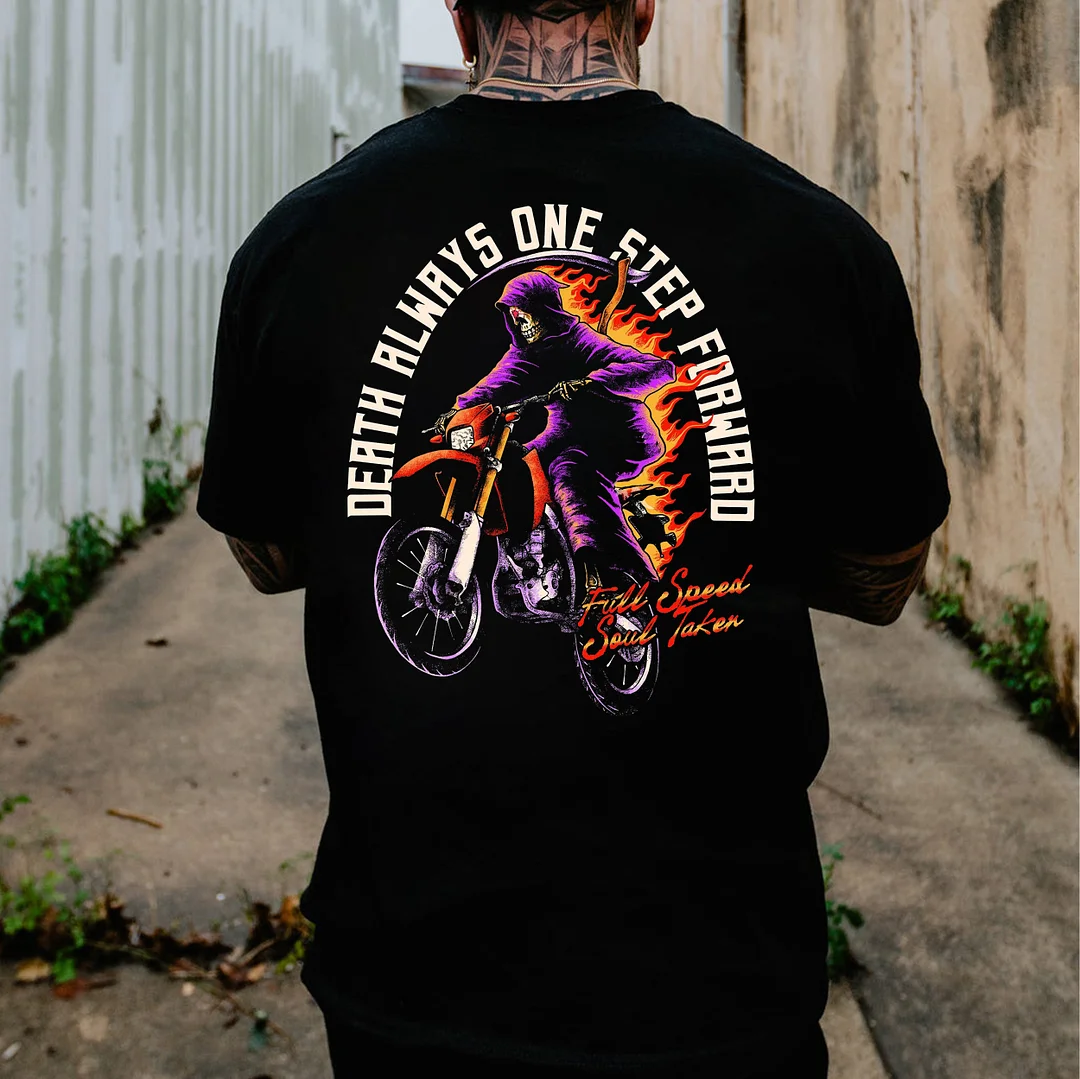 DEATH ALWAYS ONE STEP FORWARD Skeleton Print Men's T-shirt