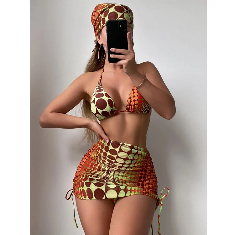 Fashion skirt three-piece backless straps swimsuit