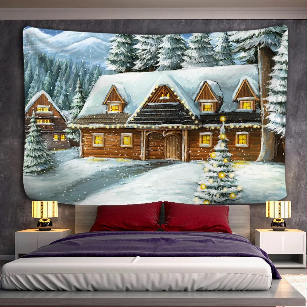 Christmas Tapestry Snowman Christmas Tree Warm Feeling Beautiful Home Decoration Polyester Thin Christmas Wall Hanging Cloth