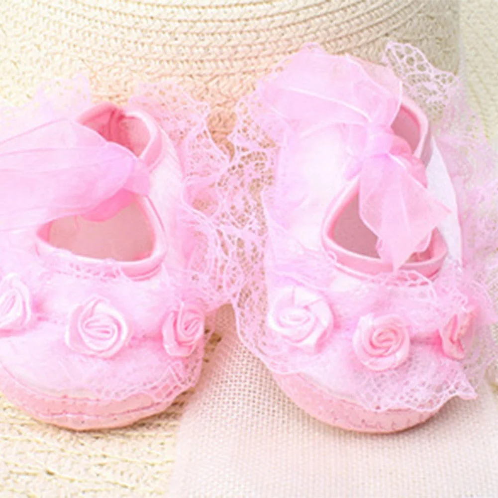 Newborn Infant Baby Girl Princess Non-Slip Lace Cute Comfortable Fashion Solid Color Flower Baby Shoes Soft Sneaker