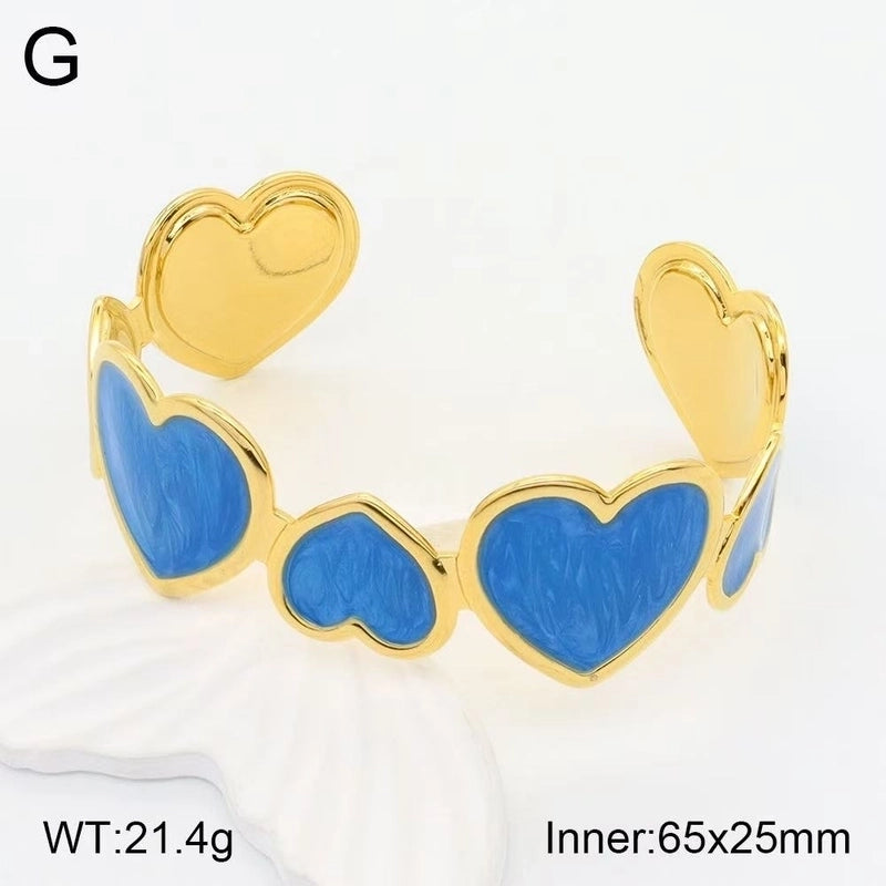 Cute Sweet Heart Shape 304 Stainless Steel 18K Gold Plated Cuff Bracelets In Bulk