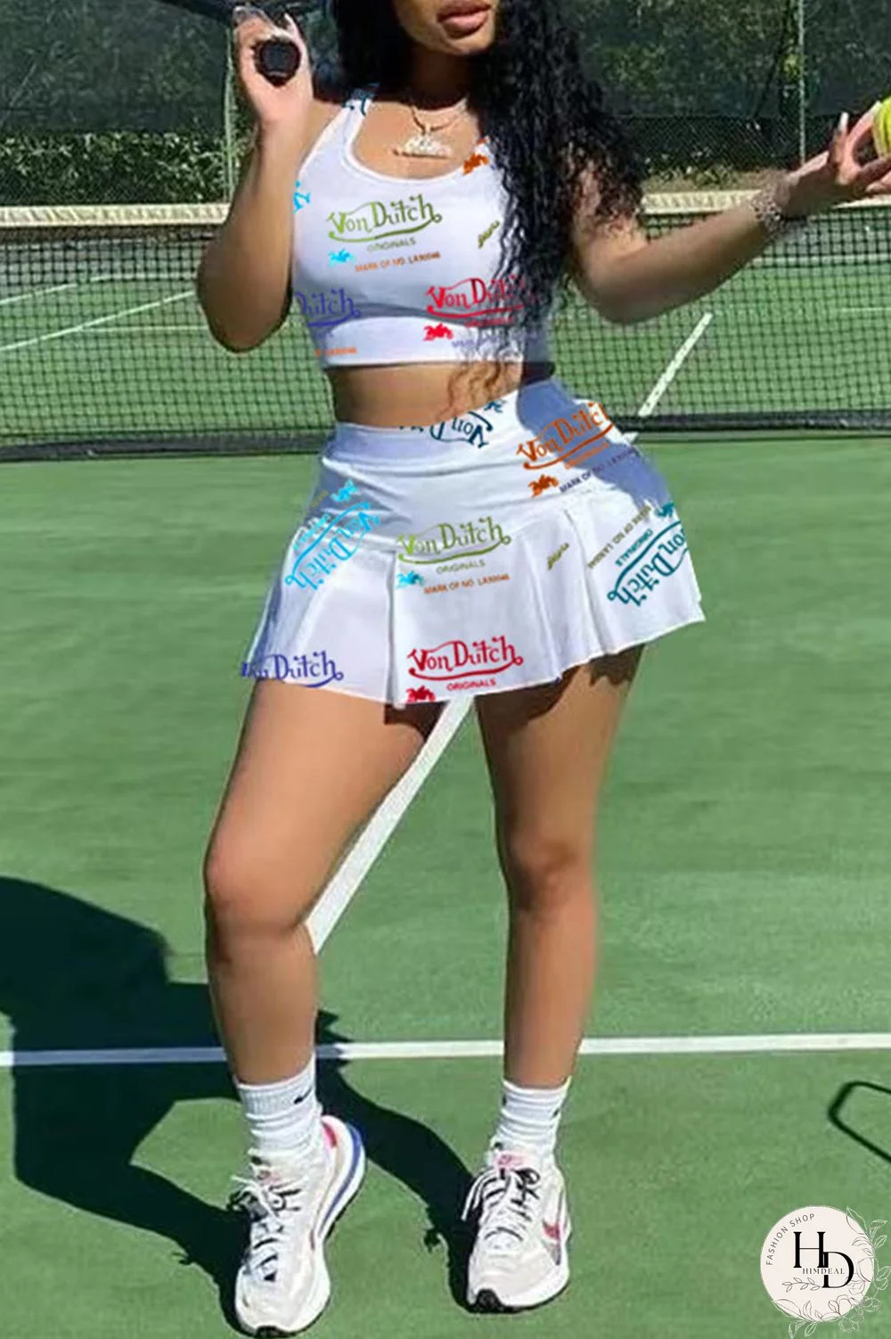 White Casual Letter Print Patchwork U Neck Sleeveless Two Pieces