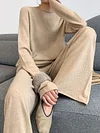 Solid Color Concise Style Long Sleeves Loose Two-Pice Suits