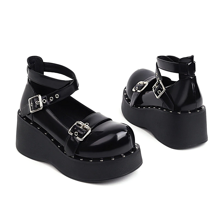 High Quality Goth Lolita Strap Buckle Mary Janes - Gotamochi Kawaii Shop, Kawaii Clothes