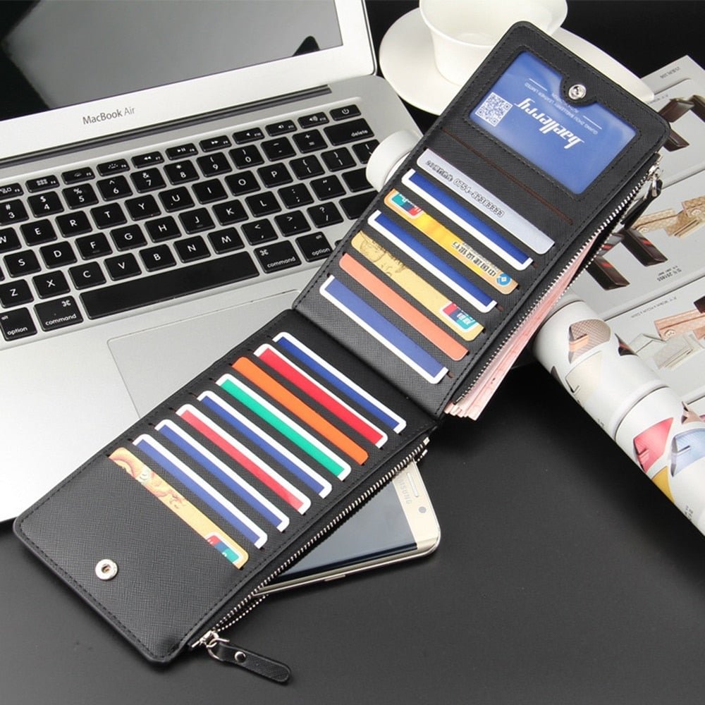 1pcs Men's Long Change Money Business Leather Wallet Card Bag Foldable Multi Card Credit Card Clip Ultra Thin Pocket Pu Wallet