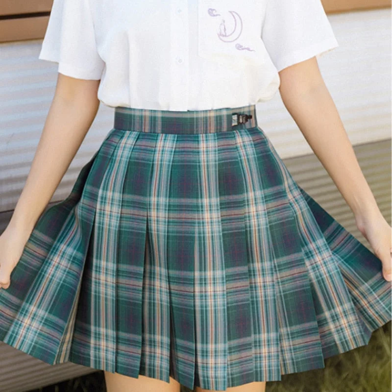 Zoki Green Plaid Women Mini Skirt Fashion Bow Summer School Girls Jk Pleated Skirt High Waist A Line Elegant Preppy Skirts 2021