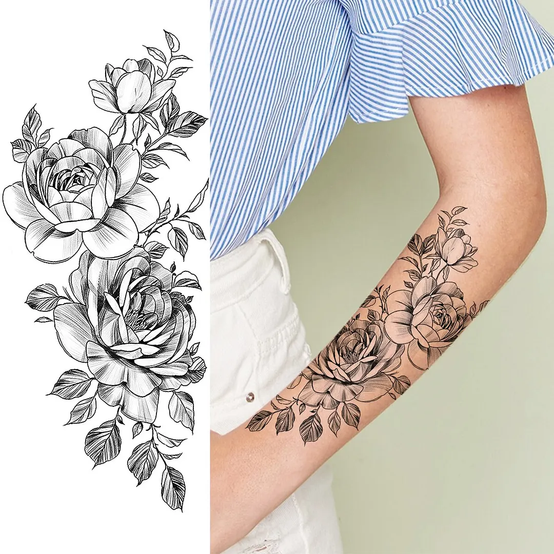 3D Black Jellyfish SunFlower Temporary Tattoos For Women Adult Rose Peony Moon Fake Tattoo Waterproof Body Art Tatoo Decal