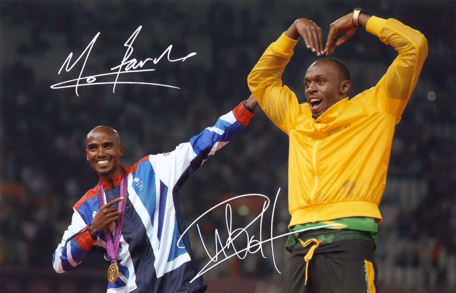 USAIN BOLT & MO FARAH AUTOGRAPH SIGNED PP Photo Poster painting POSTER