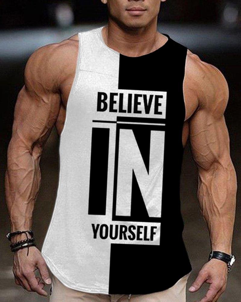 men's black and white stitching printed casual vest