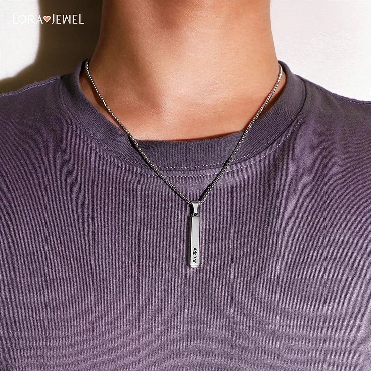 Collana a barra cubica acciaio inox per uomo papà nonno marito fidanzato 4 testi personalizzabili