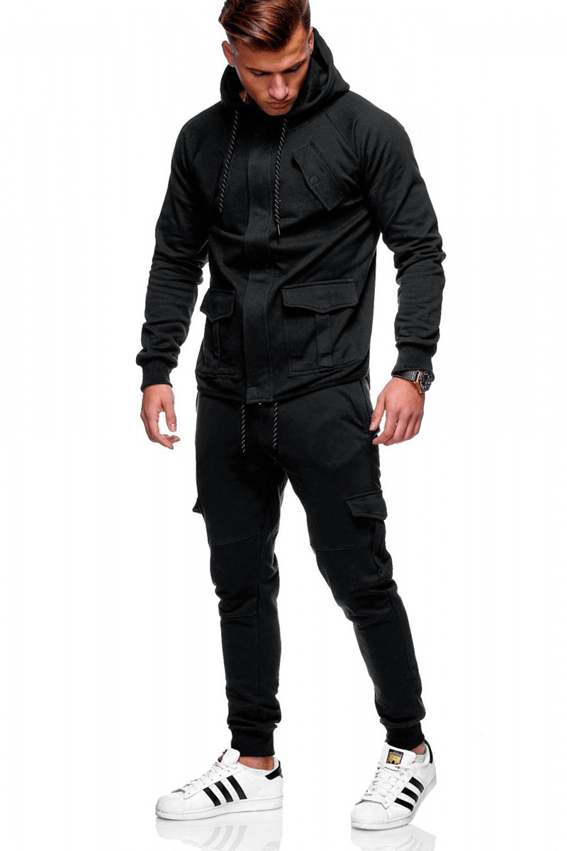 New Concealed Access Control Zipper Men'S Hooded Casual Sports Suit