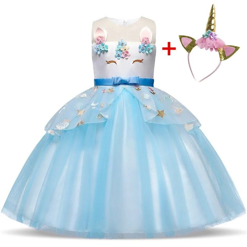Girls Unicorn Dress Princess Christmas Costume Birthday Party Dress Rainbow New Year Costume Christmas Kids Dresses For Girls
