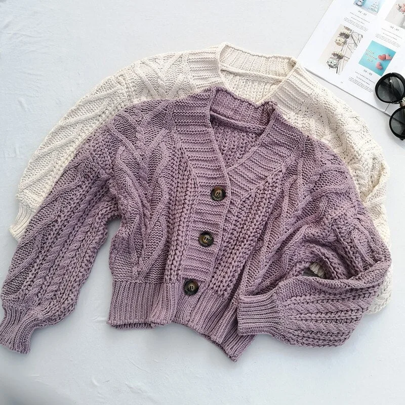 Autumn Winter Women's Knit Cardigan Short Crop Tops Chic Students Loose Solid Color Single-Breasted Sweater Female GD149