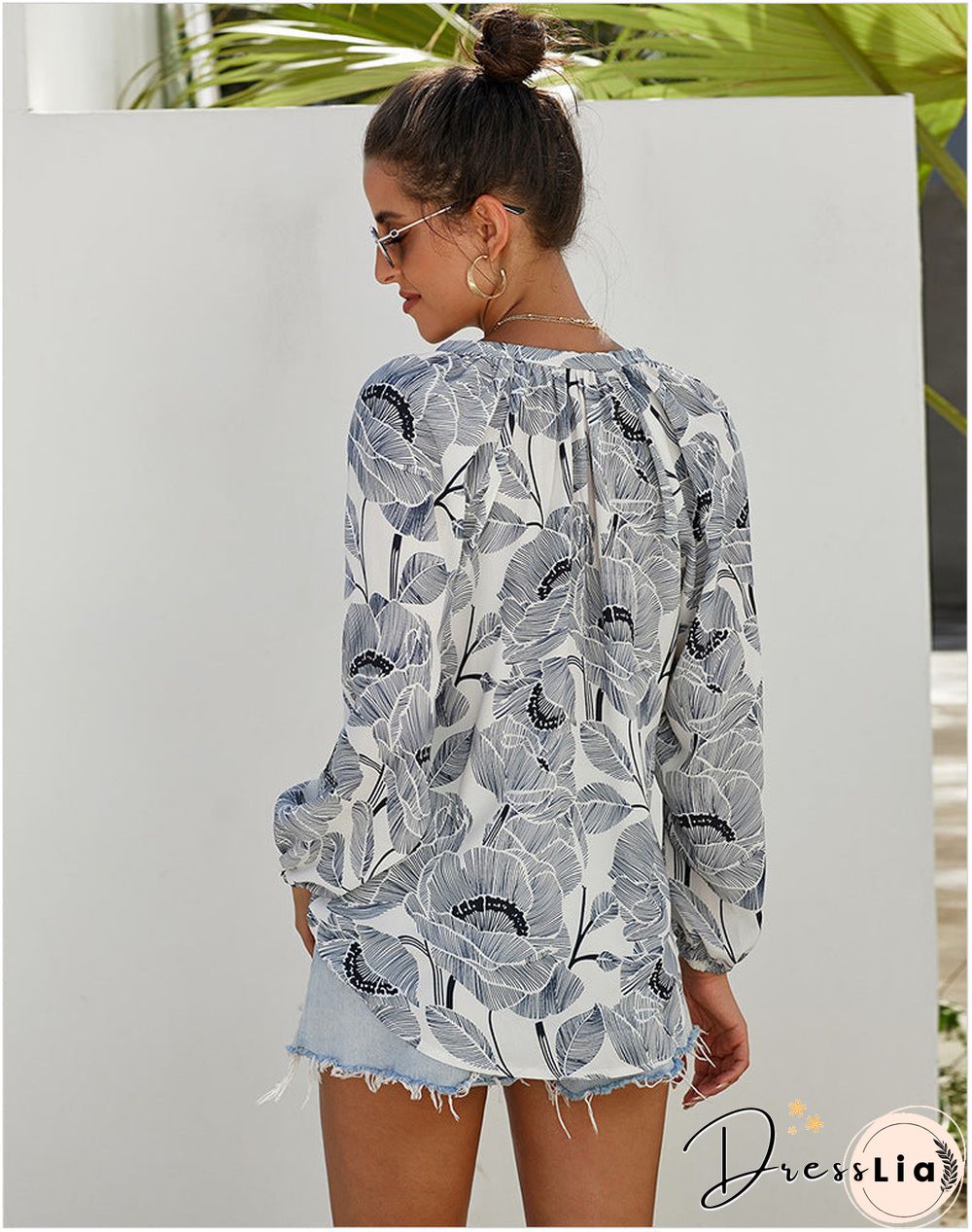 Casual Floral Long Sleeve Top