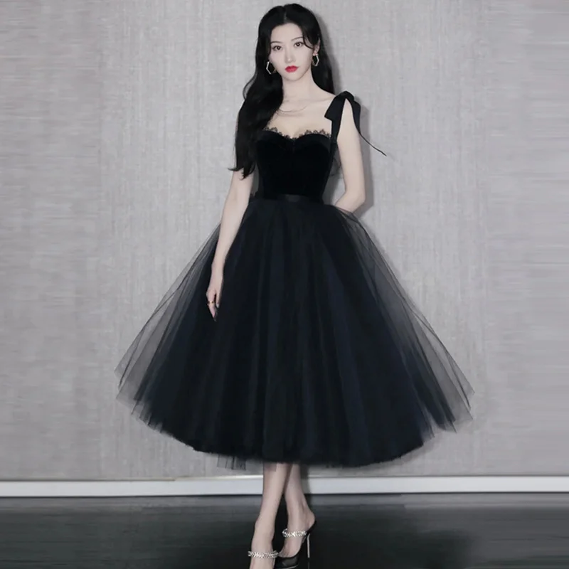 Uveng Uveng Dress Black 2025 New Famous Banquet Birthday Senior Feeling Host Fairy Princess Hanging Dress