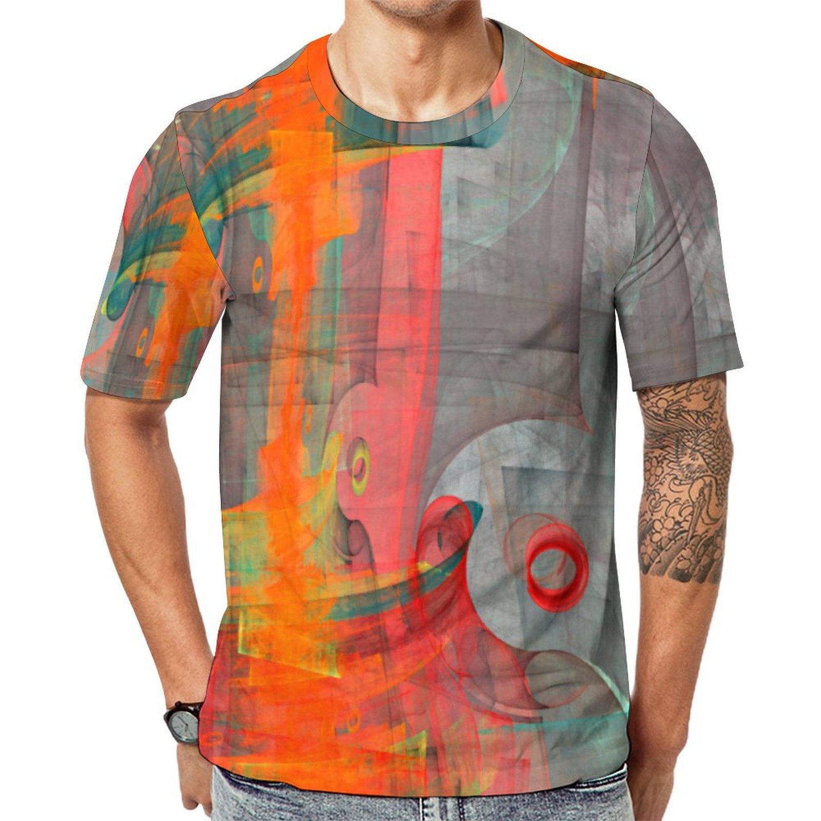 Water Orange Red Blue Modern Abstract Art  Short Sleeve Print Unisex Tshirt Summer Casual Tees for Men and Women Coolcoshirts