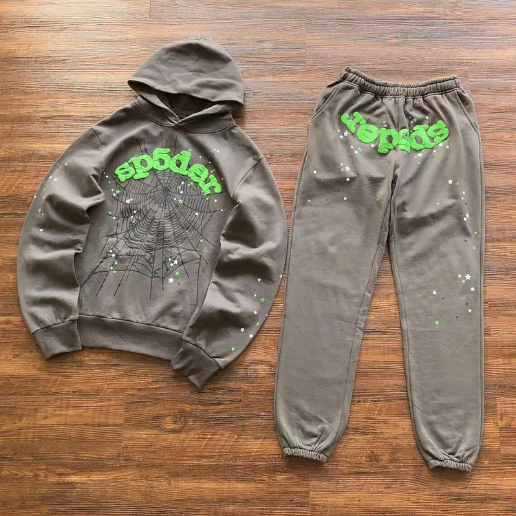 Spider Graphic Print Gray Pullover Hoodie Tracksuit & Sweatpants