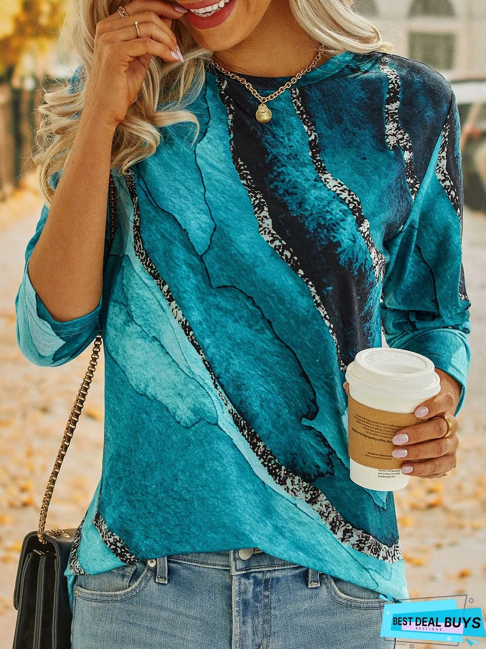 Abstract Casual Loose Long Sleeve T-Shirt