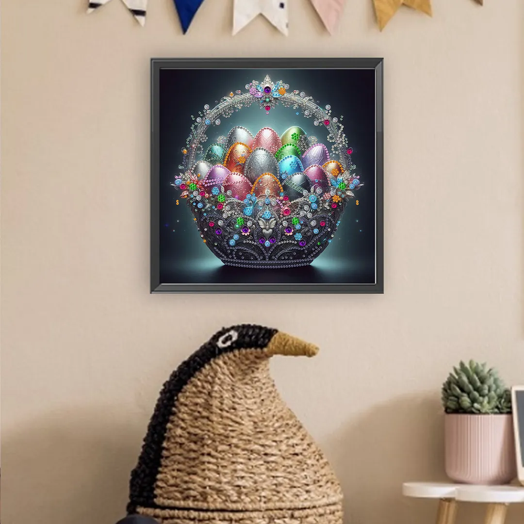Colorful Easter Egg Basket Special Shaped 5D DIY Partial Drill Crystal Diamond Art 30x30cm