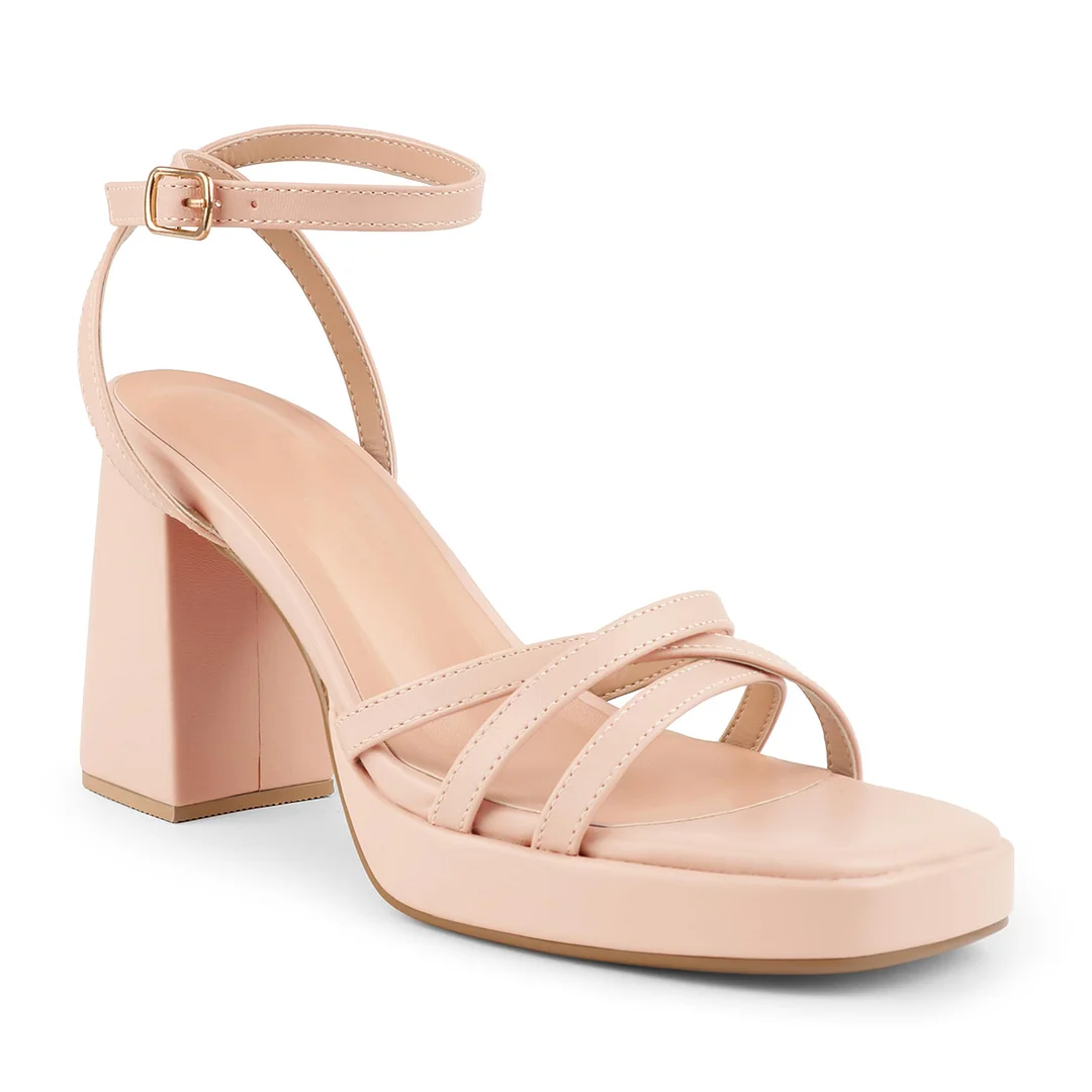 90mm Women's Platform Chunky Heels Ankle Strap Block Heeled Sandals Party Wedding Shoes Square Open Toe Sandals-MERUMOTE