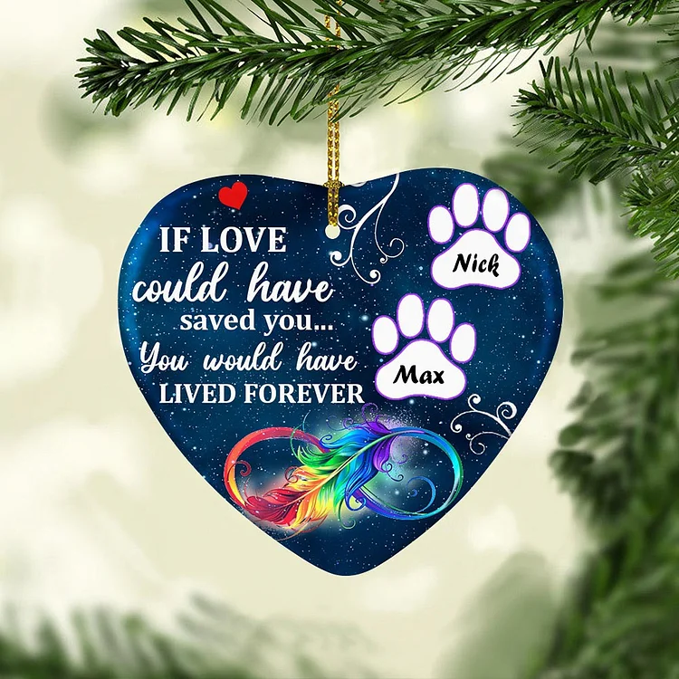 Personalized Dog Paw Lived Forever Ornament Custom 2 Names Memorial Gifts