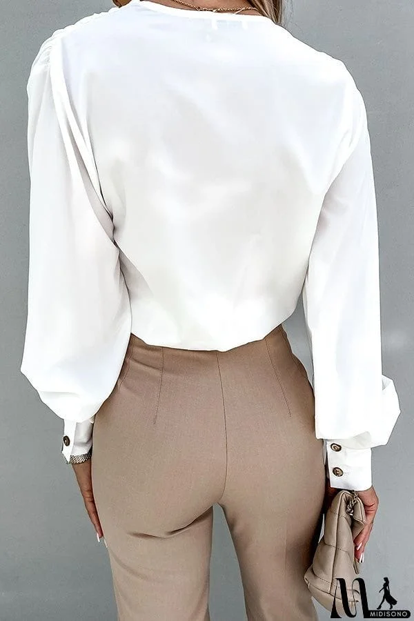 MidiSono - Surplice Puff Sleeve Wrap Blouse