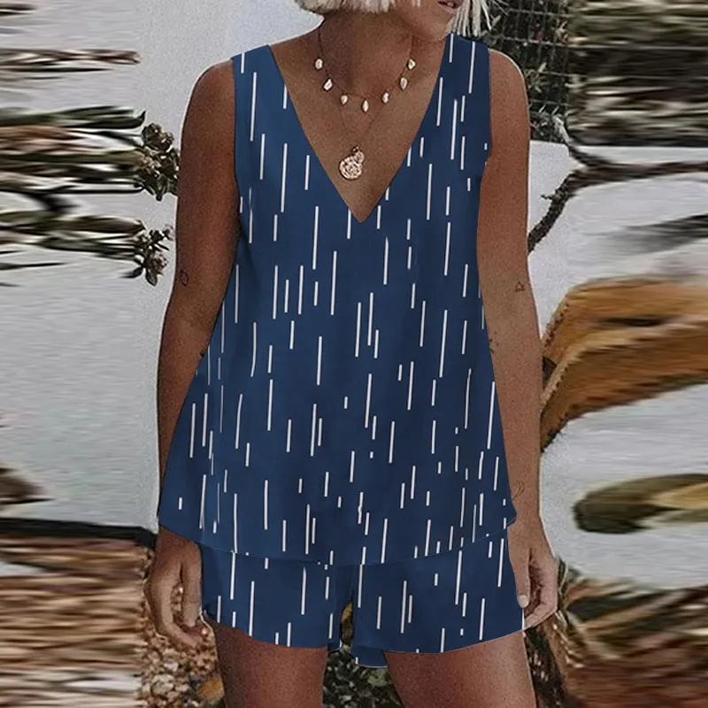 ZANZEA Summer Matching Sets Women Casual Sleeveless Short Sets Solid Tanks Tops and Shorts 2PCS Loose Cotton Suits Home wear