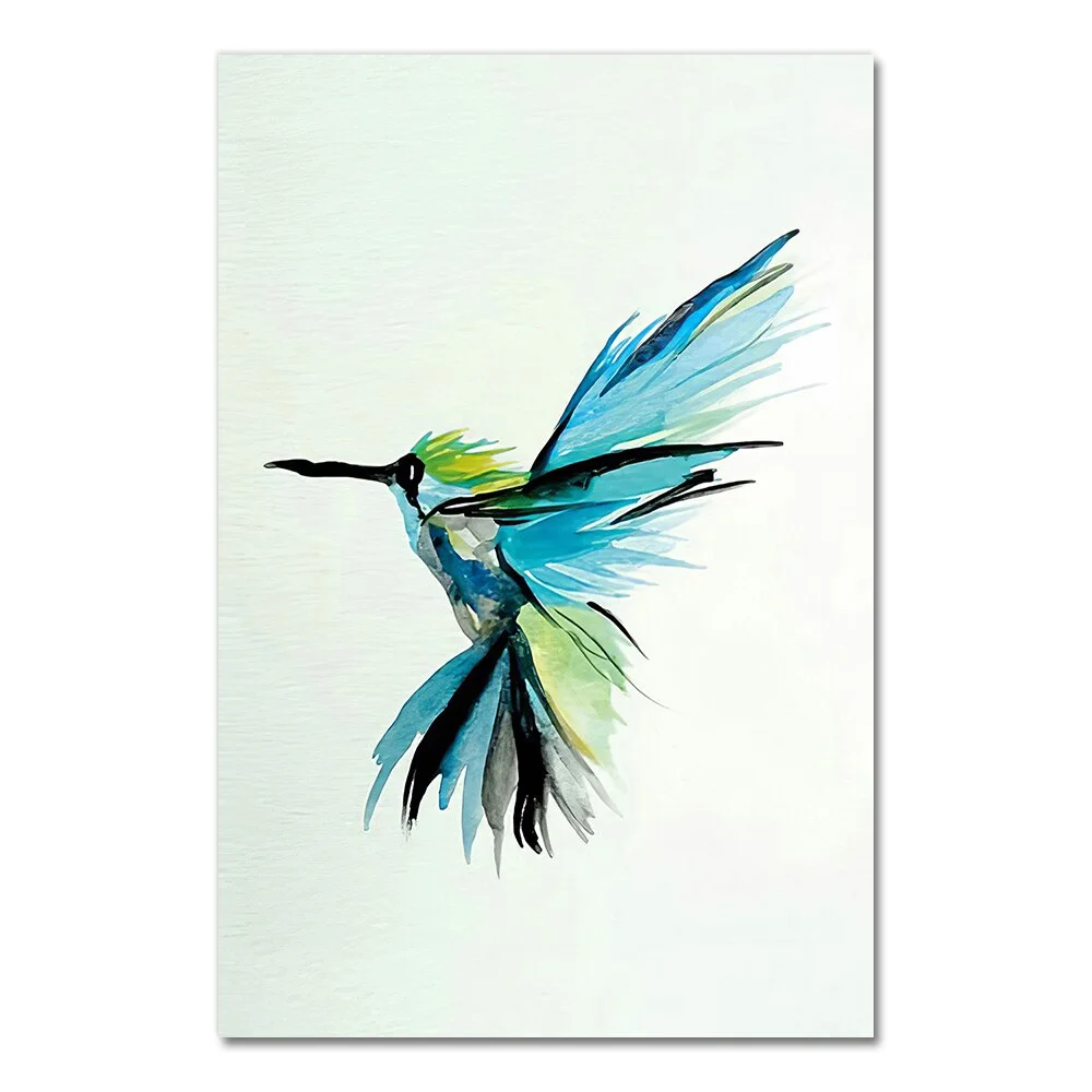 Colorful Abstract Hummingbird Picking Nectar Wall Art Canvas Painting Watercolor Prints Home Decor Pictures Living Room