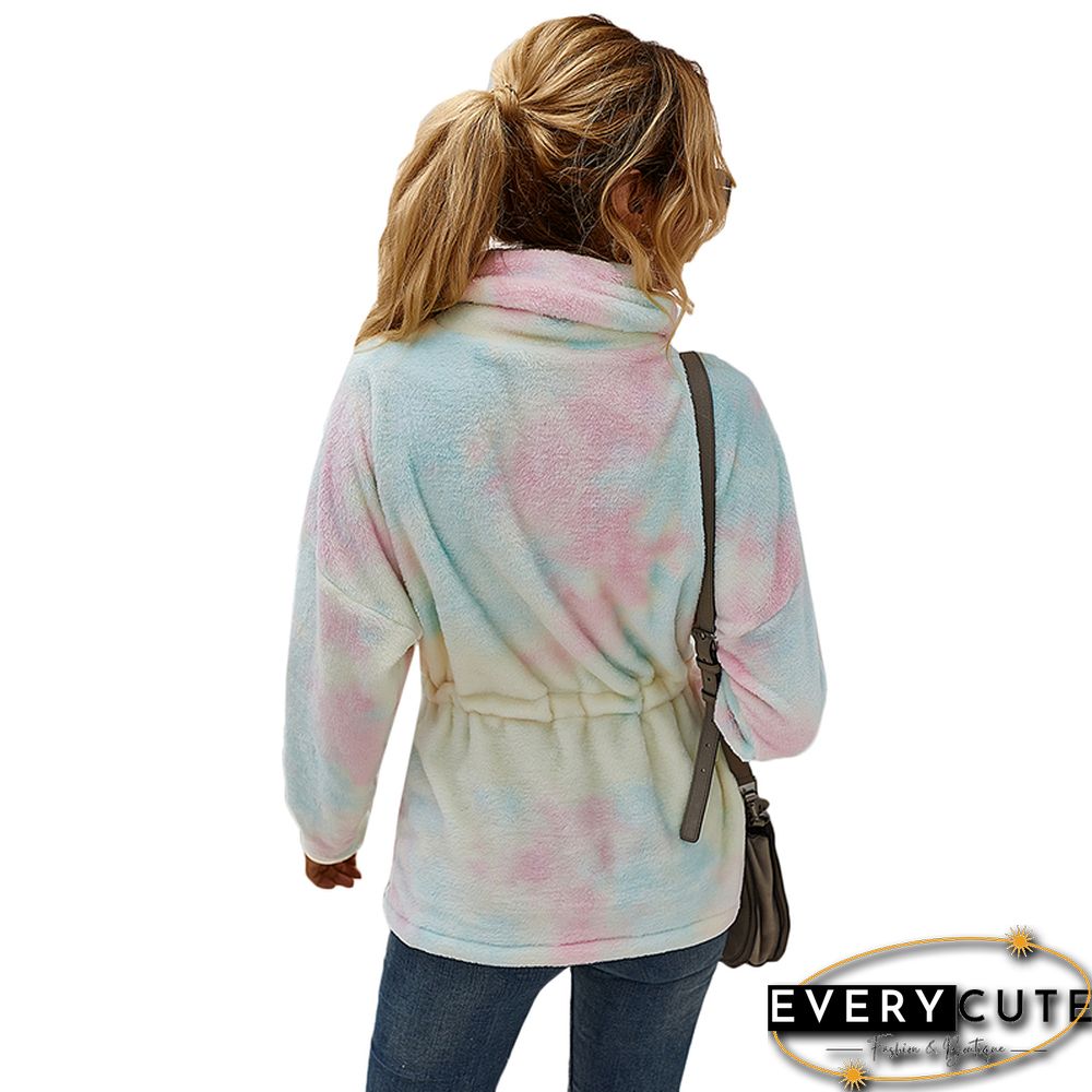 Light Pink Cowl Neck Tie Dye Print Hoodie