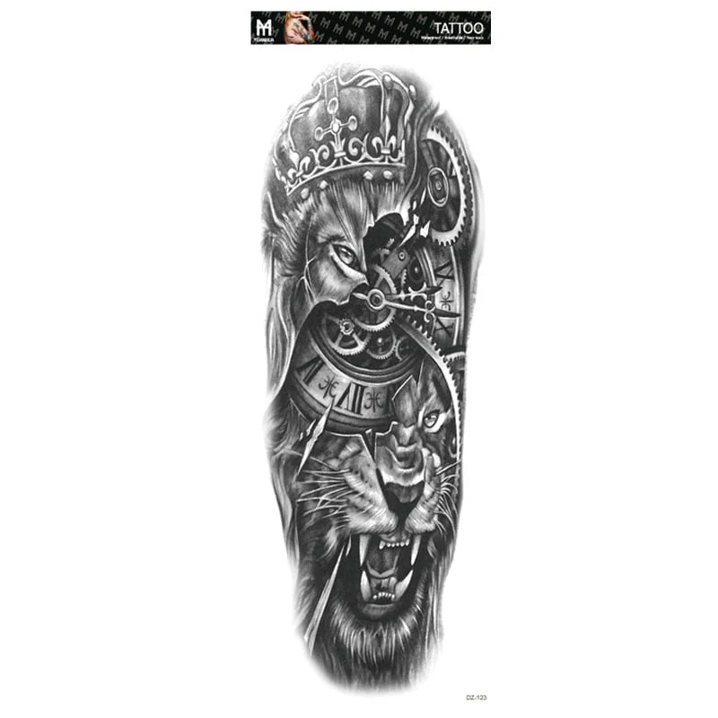 Fake Tattoo Lion Warrior For Men Waterproof Temporary Snake Flower Sticker Totem Geometric Full Arm Large Size Sleeve Tatoo Boys