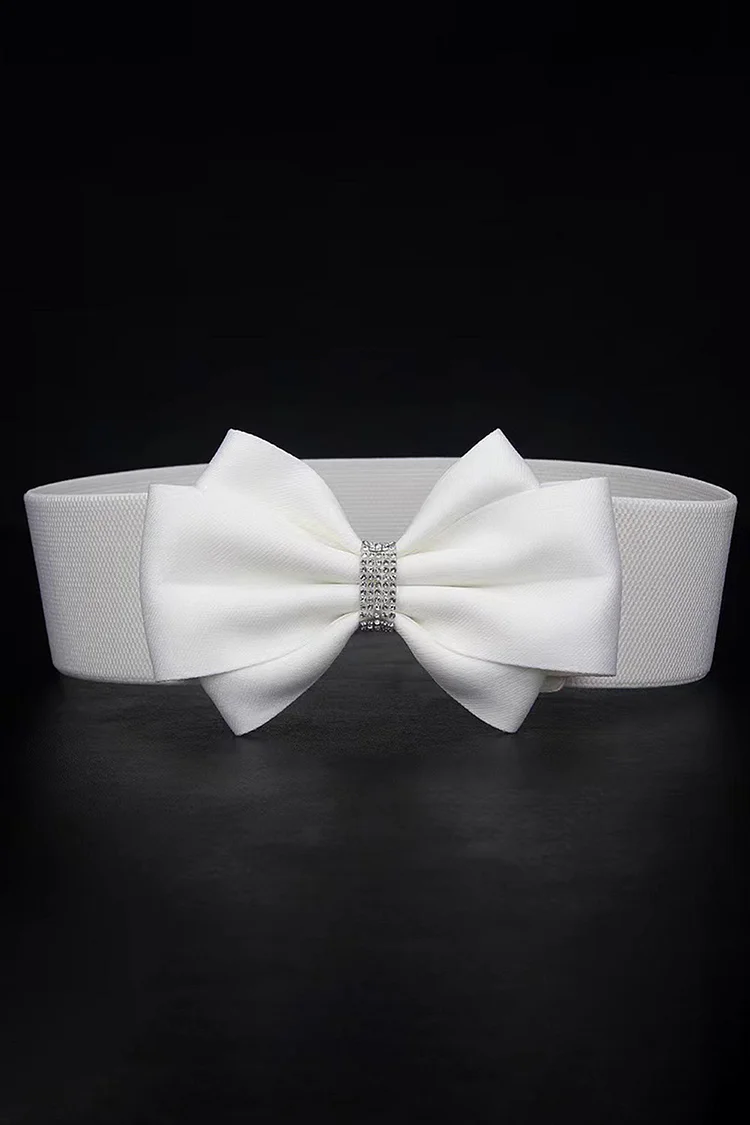Elegant Solid Color Rhinestone Decor Bowknot Elastic Wide Belt 2024 - Xpluswear