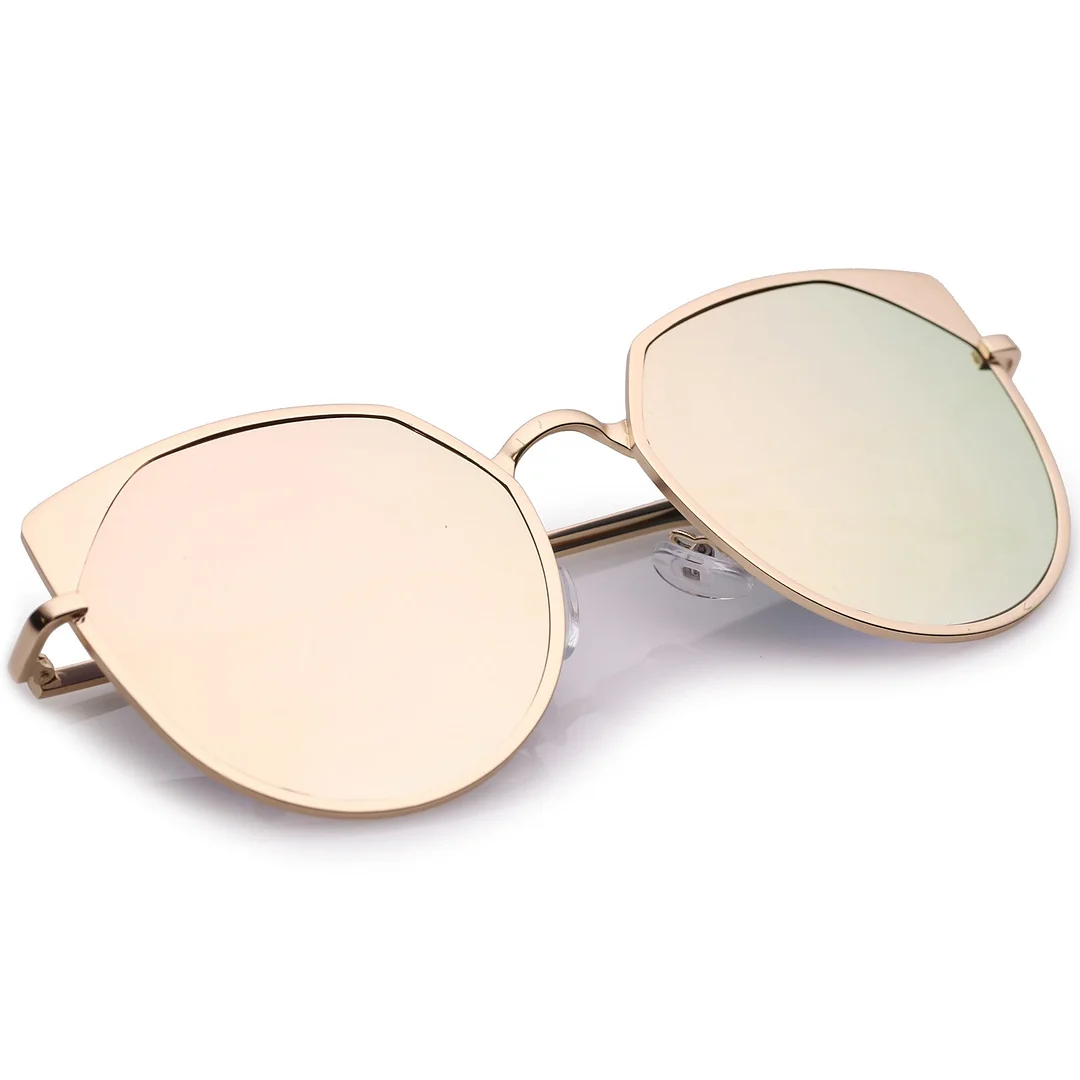 Women's Oversize Cat Eye glasses With Colored Mirror Flat Lens 59mm