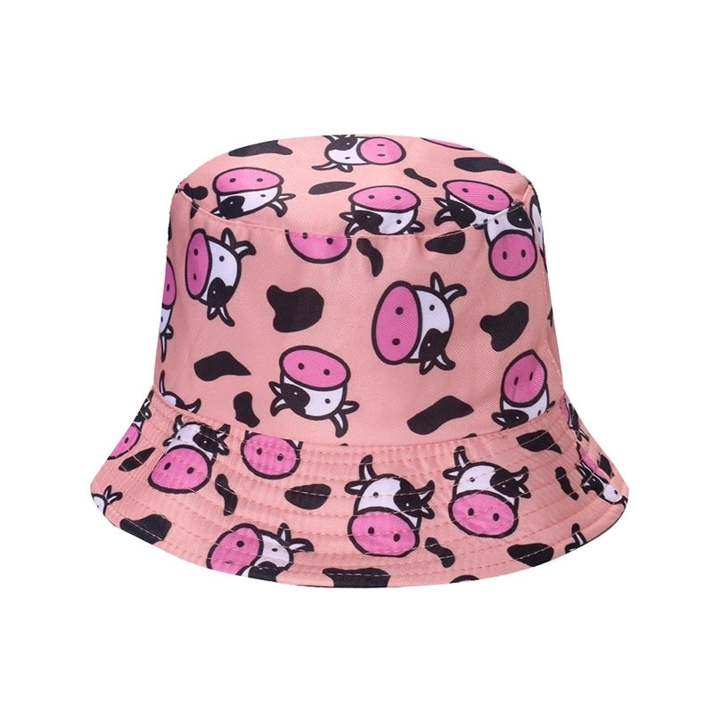 Unisex Cartoon Style Cute Minimalist Cows Printing Flat Eaves Bucket Hat