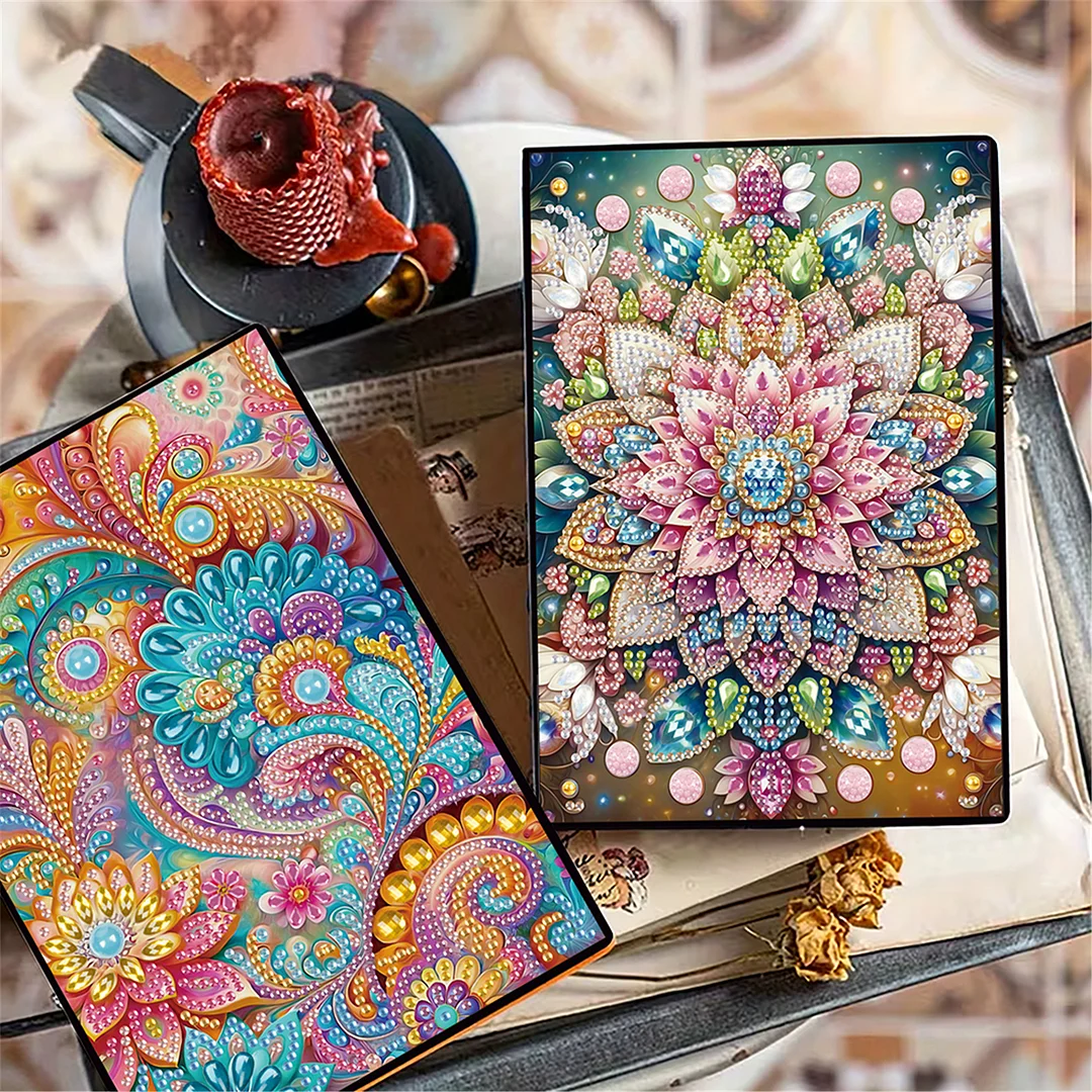 2pcs Flowers Partial DIY 50 Pages A5 Diamond Painting Notebook for Study Home