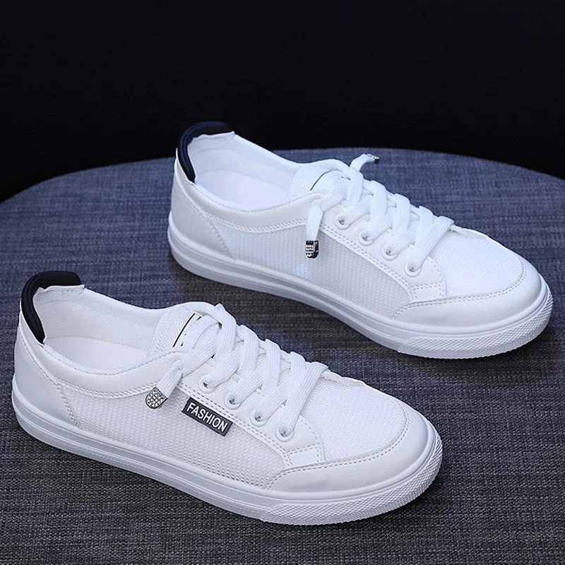 Women Sport Sneakers Mesh Breathable White Shoes Running Lace-up Mesh Platform Sneakers Casual Summer flat Vulcanize Shoes