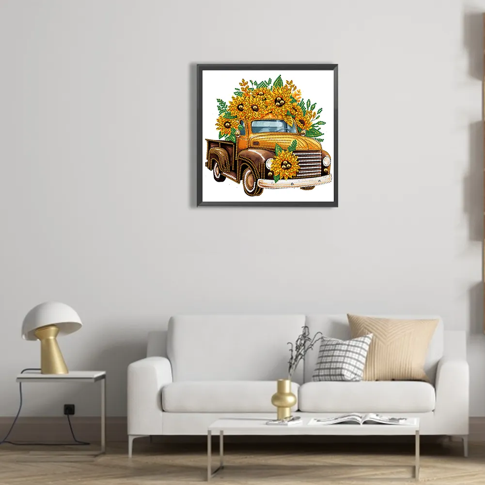 Diamond Painting - Partial Special Shaped Drill - Sunflower Classic Car(Canvas|30*30cm)