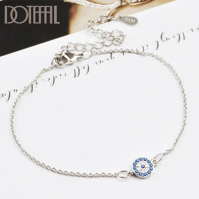 DOTEFFIL 925 Sterling Silver Gold Blue AAA Zircon Bracelet For Women Jewelry