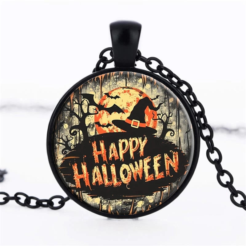 Gothic Commute Cool Style Halloween Pattern Letter Alloy Glass Inlay Glass Halloween Unisex Pendant Necklace