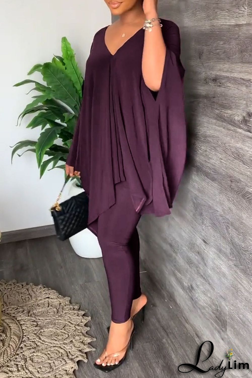 Black Casual Solid Patchwork V Neck Long Sleeve Two Pieces