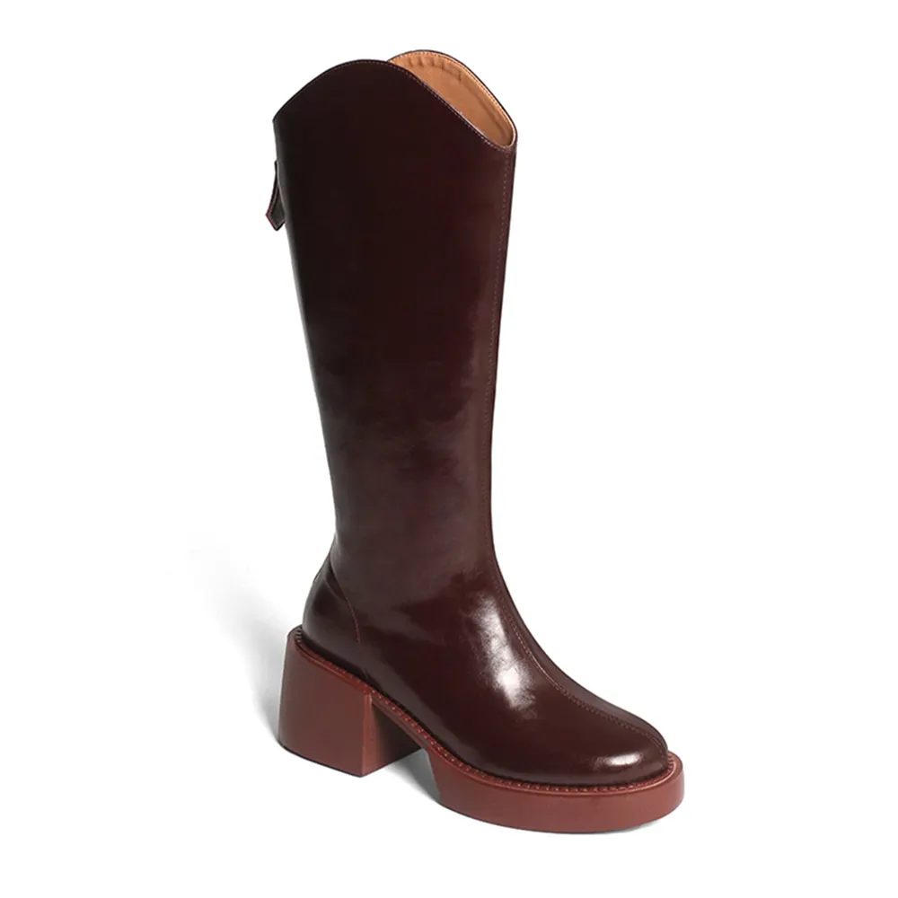 70mm Women Fashion Block Heel Zipper Boots-vocosishoes