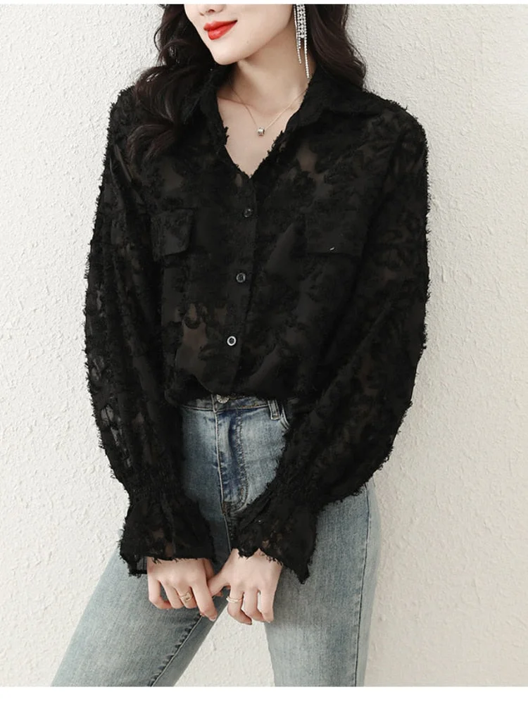 Sonicelife 2023 Autumn New Fall Outfits Gothic Long Sleeve Tops Bow Shirt Woman's Blouse Casual Black Lantern Long Sleeved Sunscreen Clothing