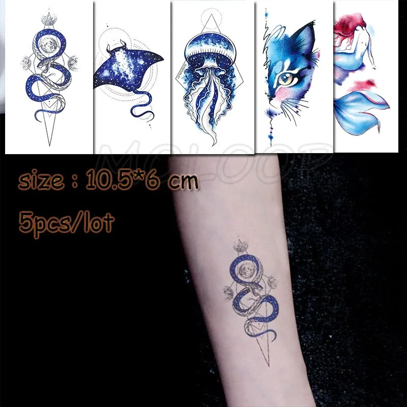 5 Pcs Temporary Tattoo Sticker Tree Bird Moon Sun Forest Waterproof Fake Tatto Water Transfer Tatoo Art for Kid Girl Woman Man