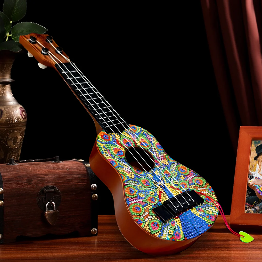 DIY Wooden Guitar Diamond Art Ornament Unique Gifts for Musicians (peacock)