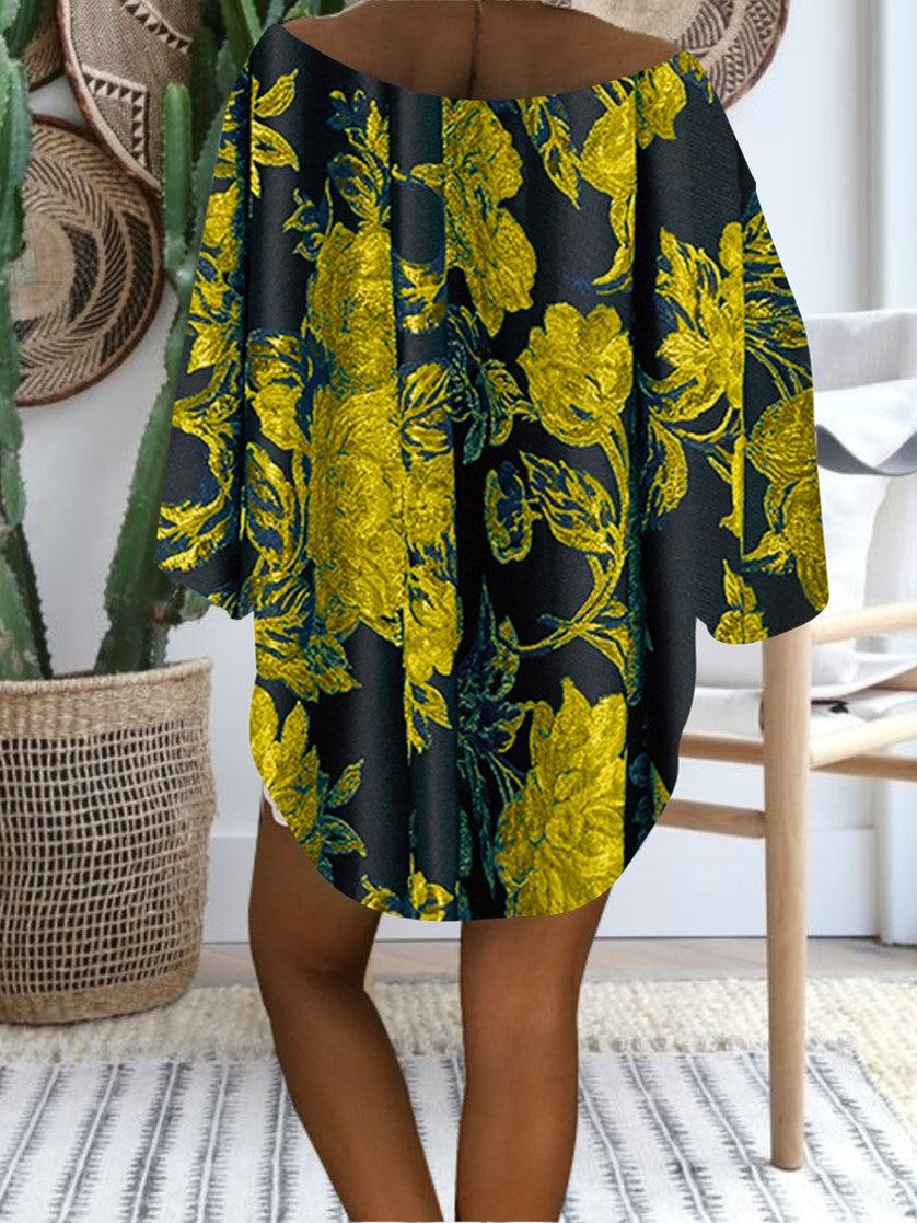 Women Half Sleeve V-neck Solid Color Dress