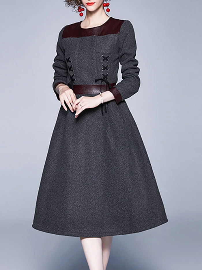 Long Sleeve Woolen Midi Dress
