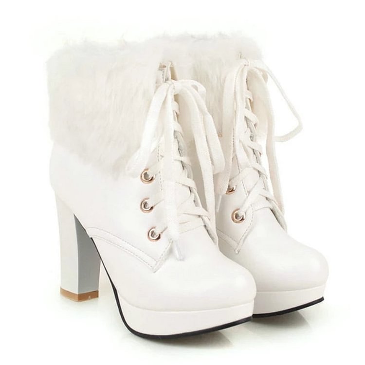 Best Kawaii - Fluffy Lace-up High Heel Boots