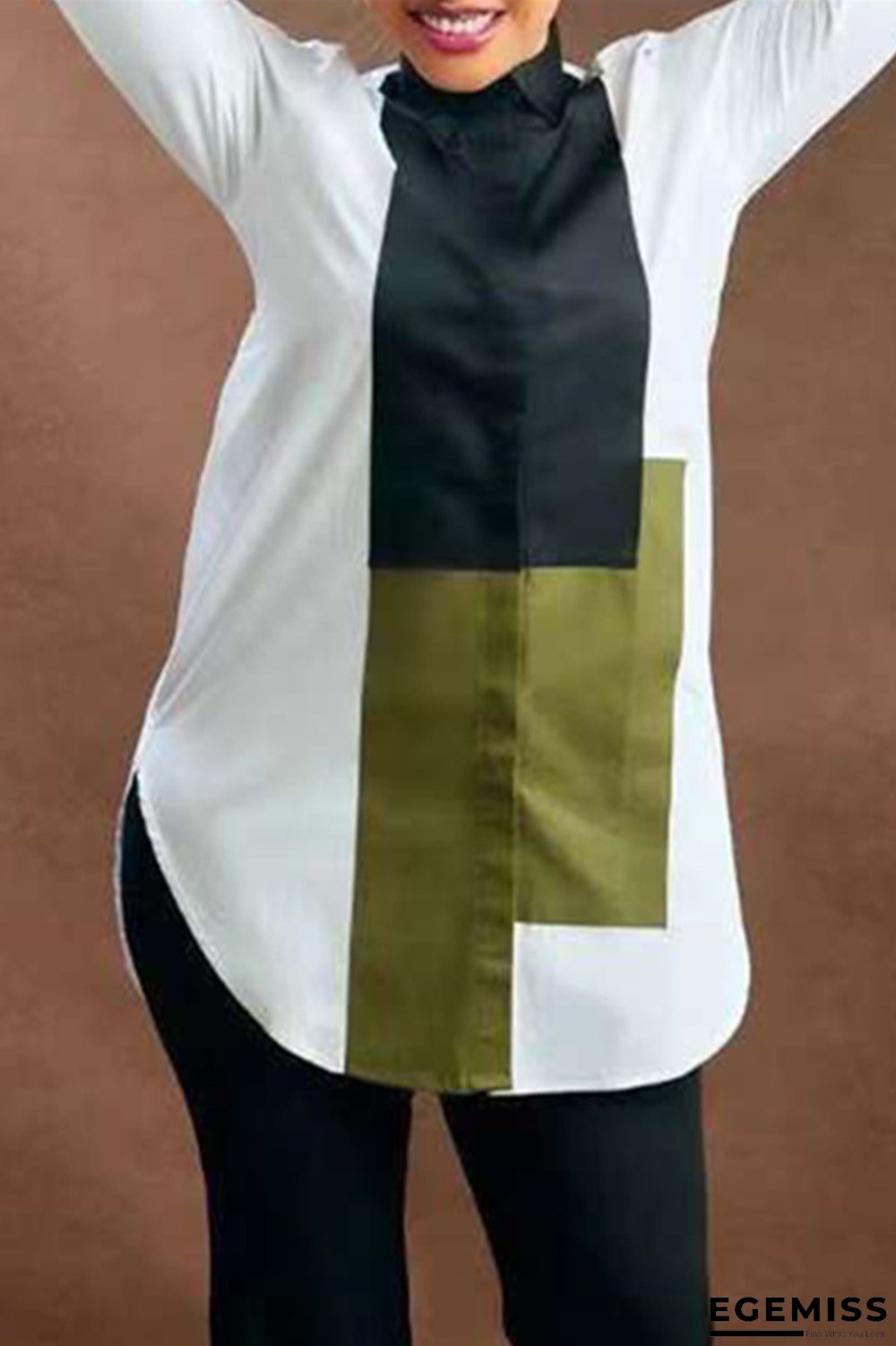 White Fashion Casual Print Basic Turndown Collar Tops | EGEMISS